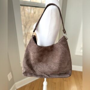 Bella Russo Brown Mocha Silver Faux Suede Large Slouchy Shoulder Tote Hobo Bag